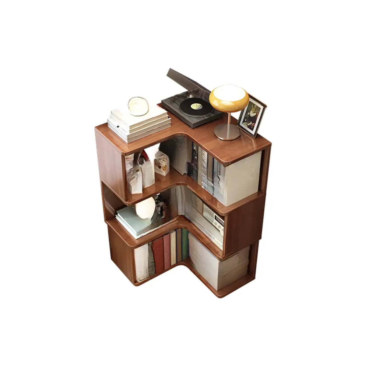 Vertical Wood L-Shape Corner Bookcase with Storage Image - 11