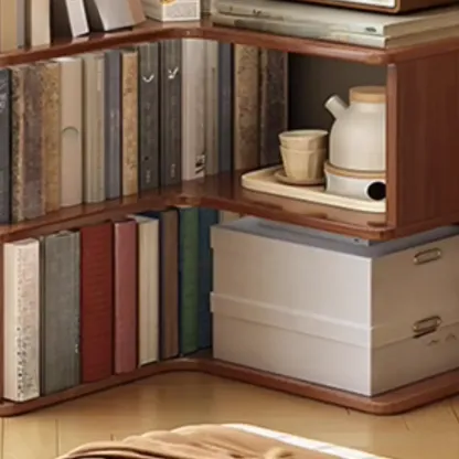 Vertical Wood L-Shape Corner Bookcase with Storage Image - 12