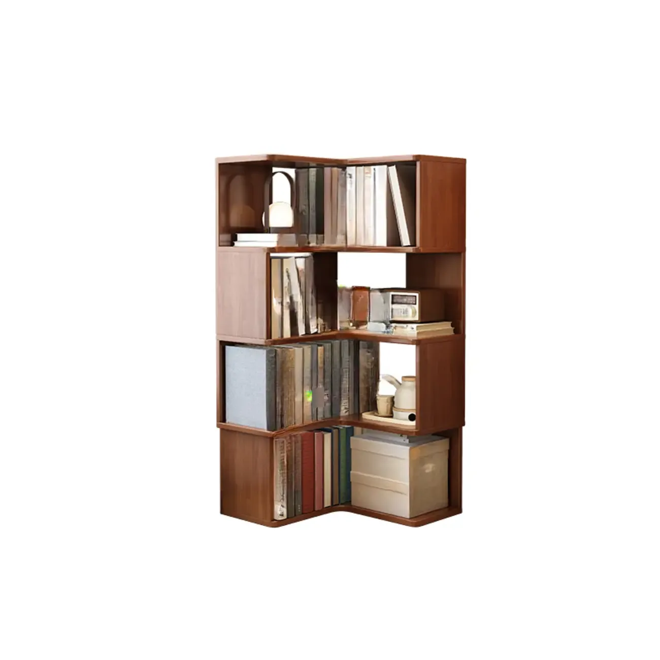 Vertical Wood L-Shape Corner Bookcase with Storage Image - 13