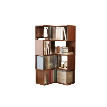 Vertical Wood L-Shape Corner Bookcase with Storage Image - 13