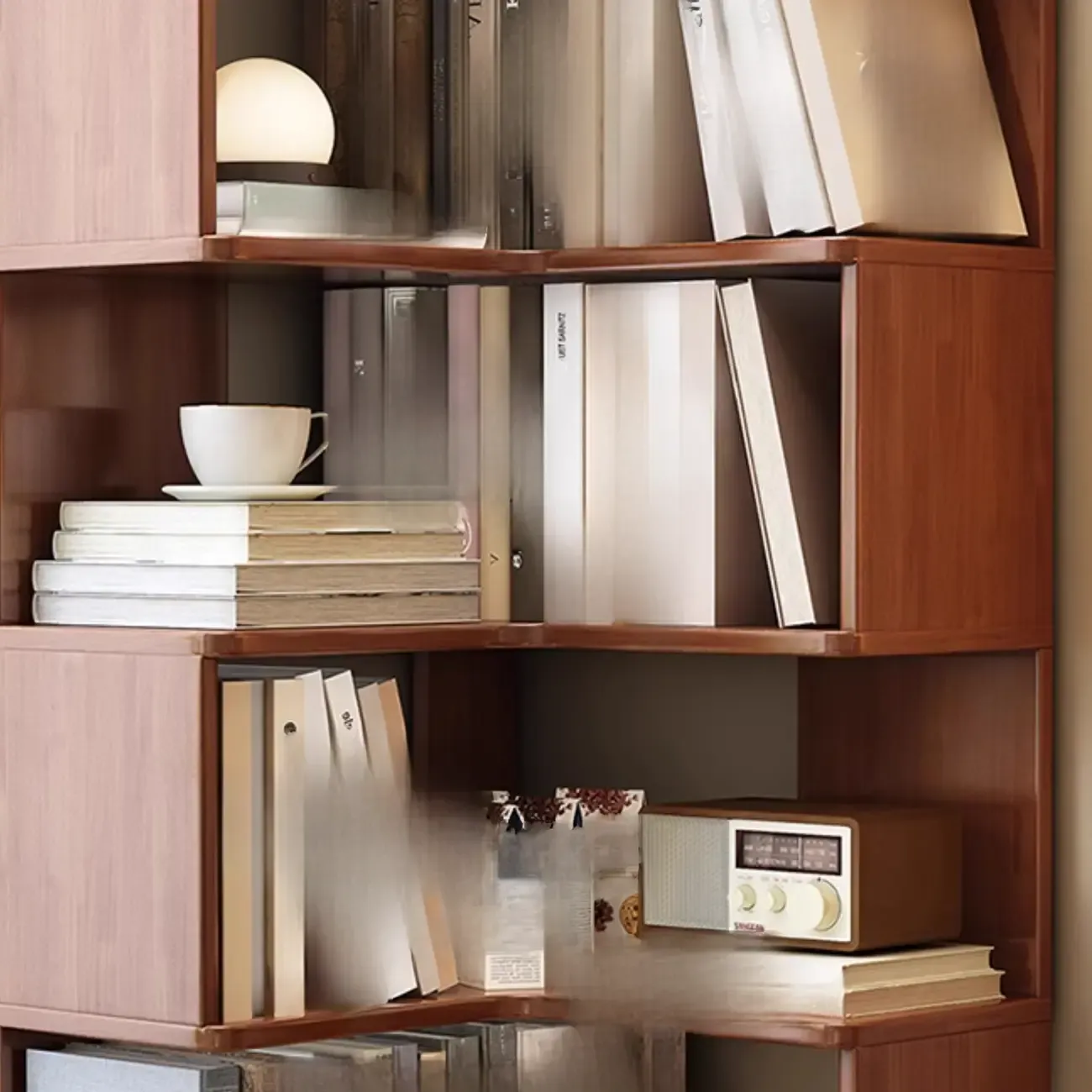 Vertical Wood L-Shape Corner Bookcase with Storage Image - 14