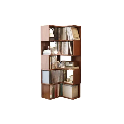 Vertical Wood L-Shape Corner Bookcase with Storage Image - 15