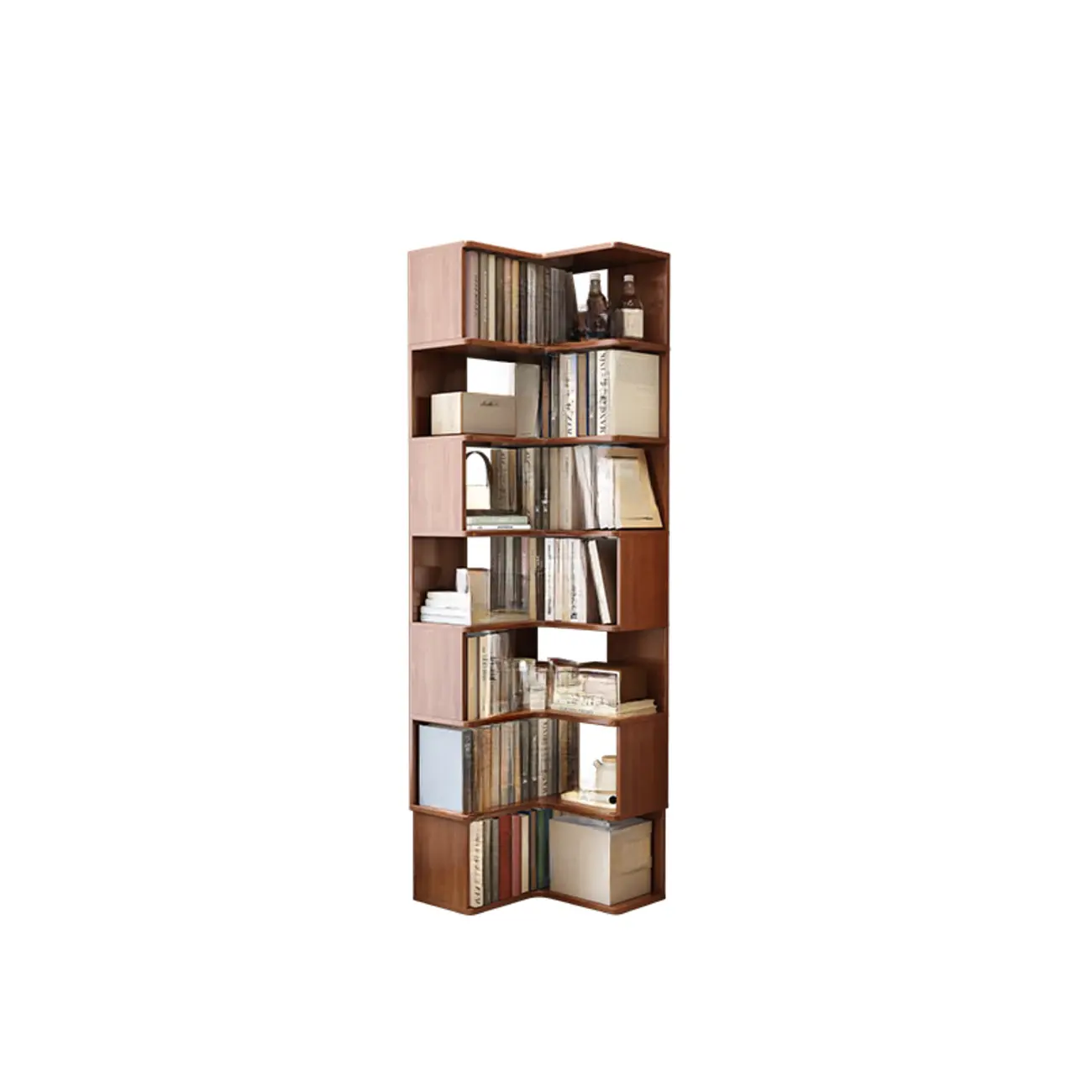Vertical Wood L-Shape Corner Bookcase with Storage Image - 17 | homeyfad