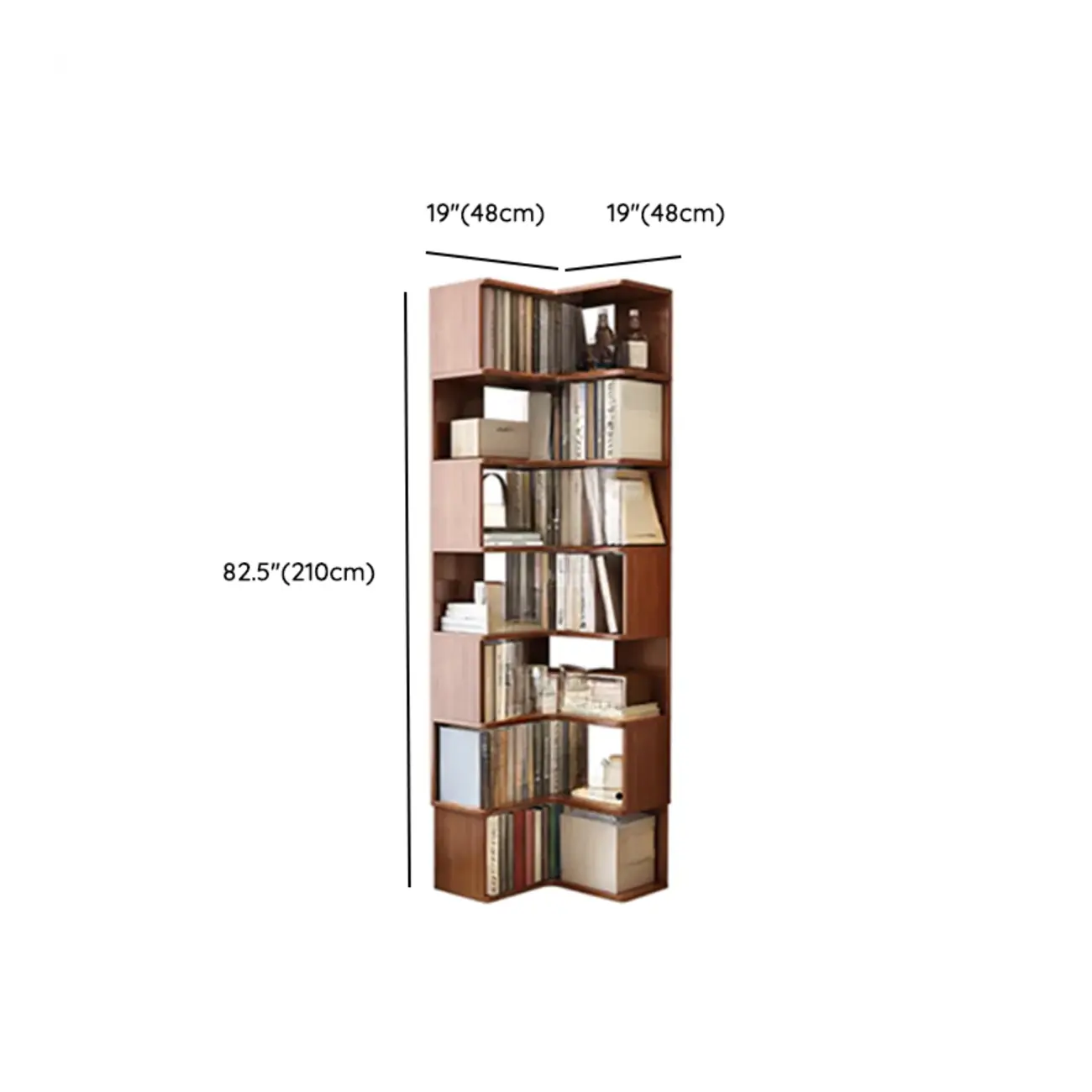 Vertical Wood L-Shape Corner Bookcase with Storage #size | homeyfad