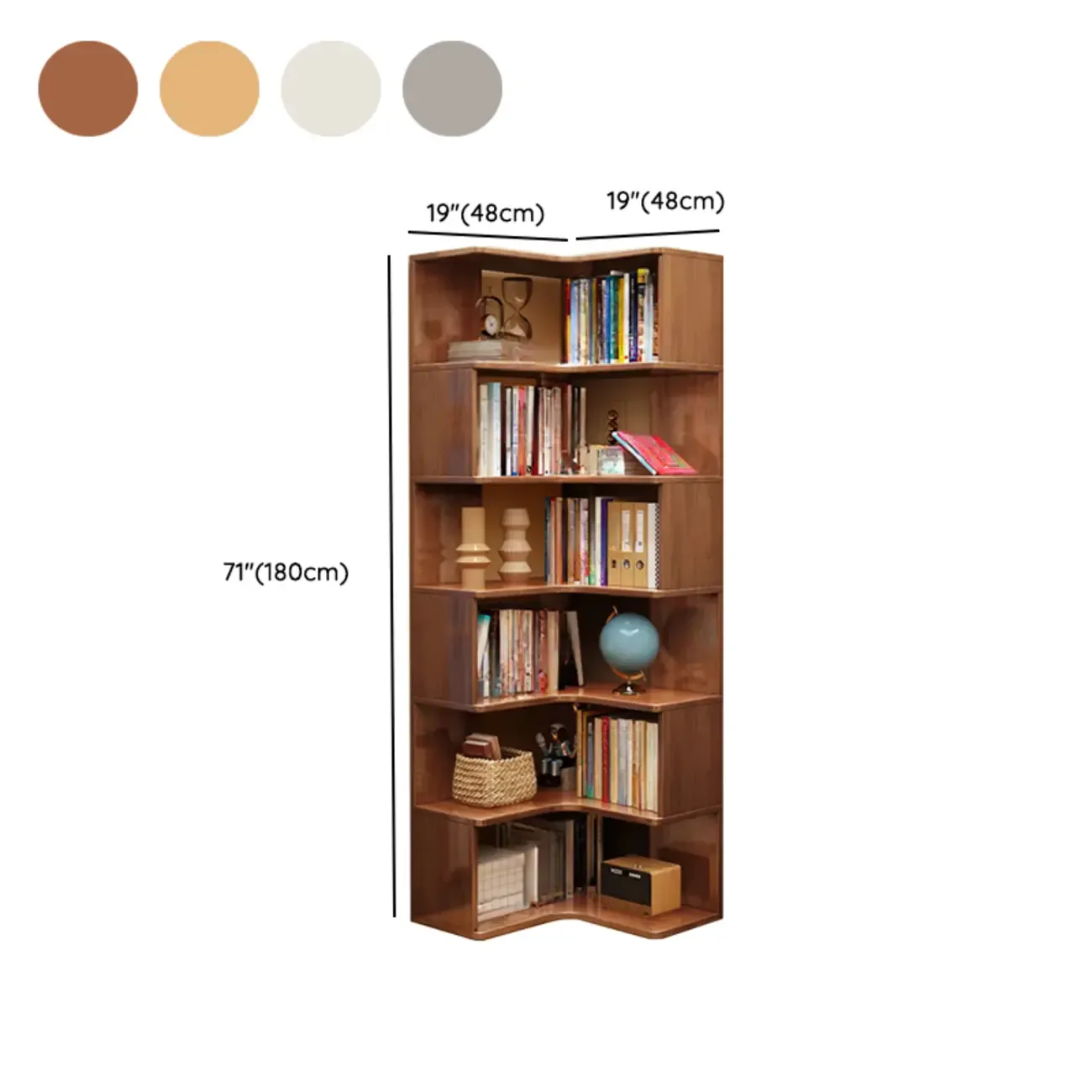 Vertical Wood L-Shape Corner Bookcase with Storage Image - 20
