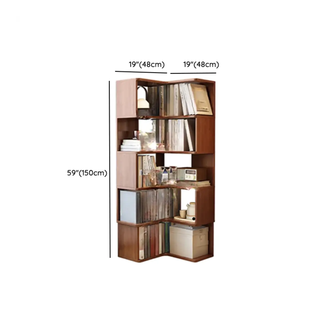 Vertical Wood L-Shape Corner Bookcase with Storage Image - 21 | homeyfad