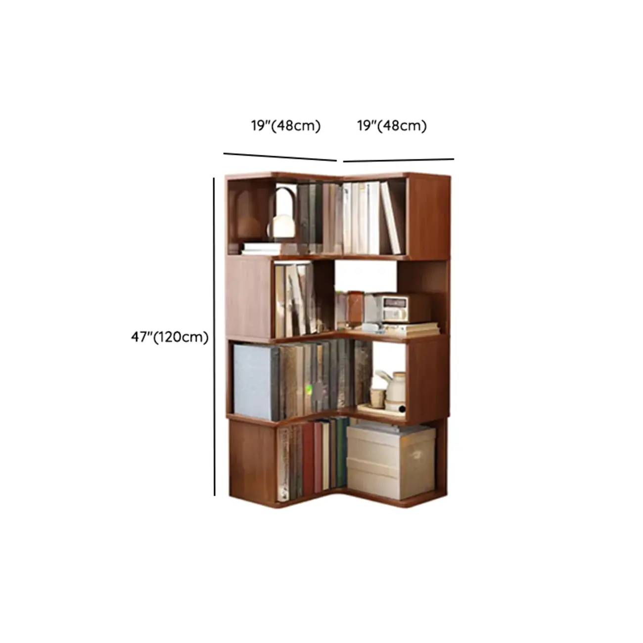 Vertical Wood L-Shape Corner Bookcase with Storage Image - 22 | homeyfad