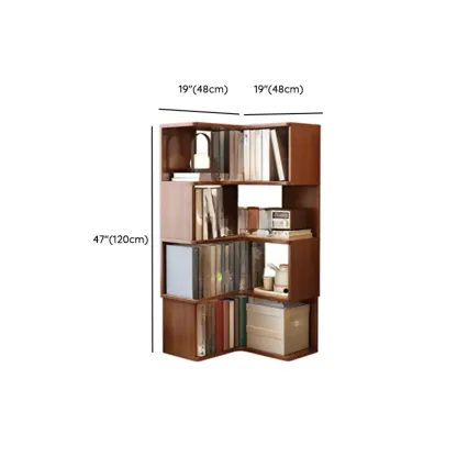 Vertical Wood L-Shape Corner Bookcase with Storage Image - 22