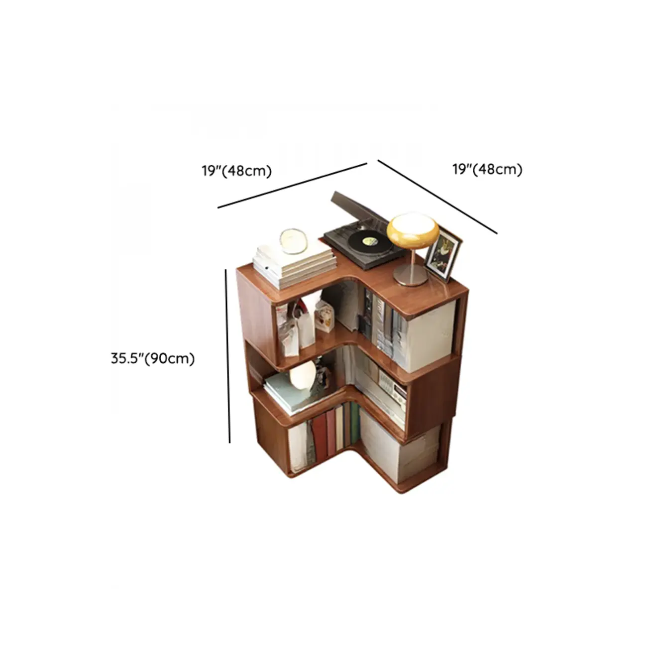 Vertical Wood L-Shape Corner Bookcase with Storage Image - 23 | homeyfad