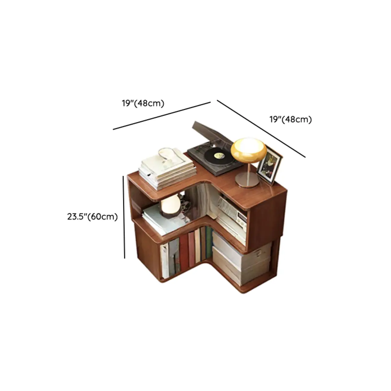 Vertical Wood L-Shape Corner Bookcase with Storage Image - 24 | homeyfad
