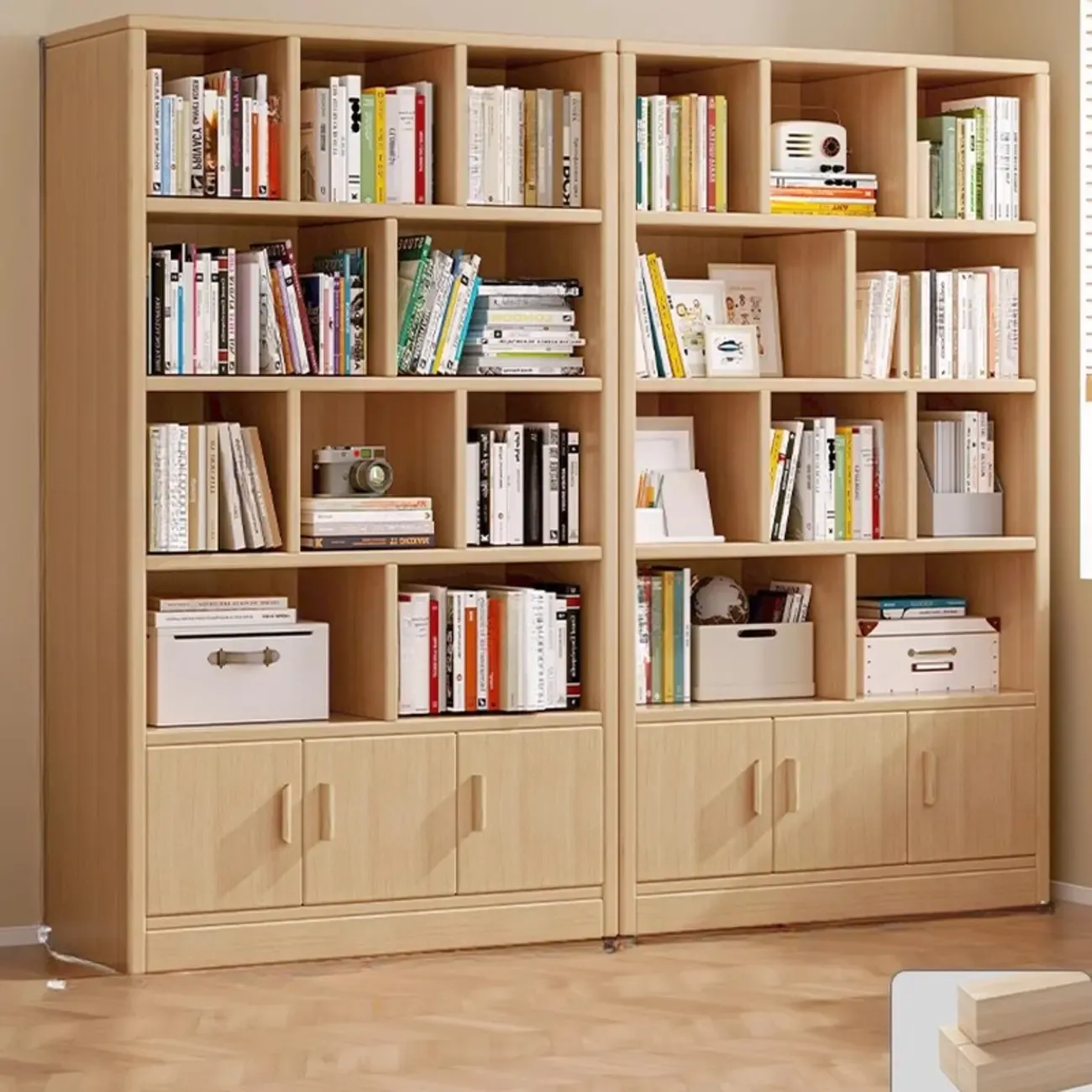 Scandinavian Tall Wooden Multi-shelves Storage Bookcase Image - 1