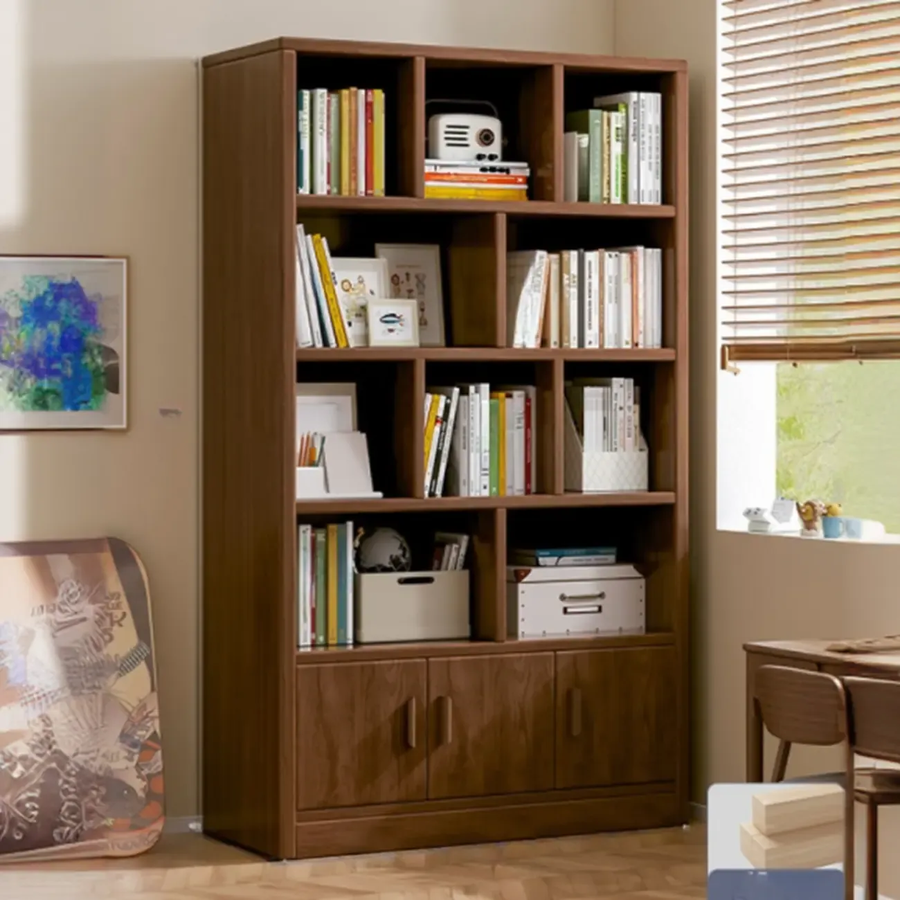 Scandinavian Tall Wooden Multi-shelves Storage Bookcase Image - 4