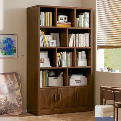 Scandinavian Tall Wooden Multi-shelves Storage Bookcase Image - 4