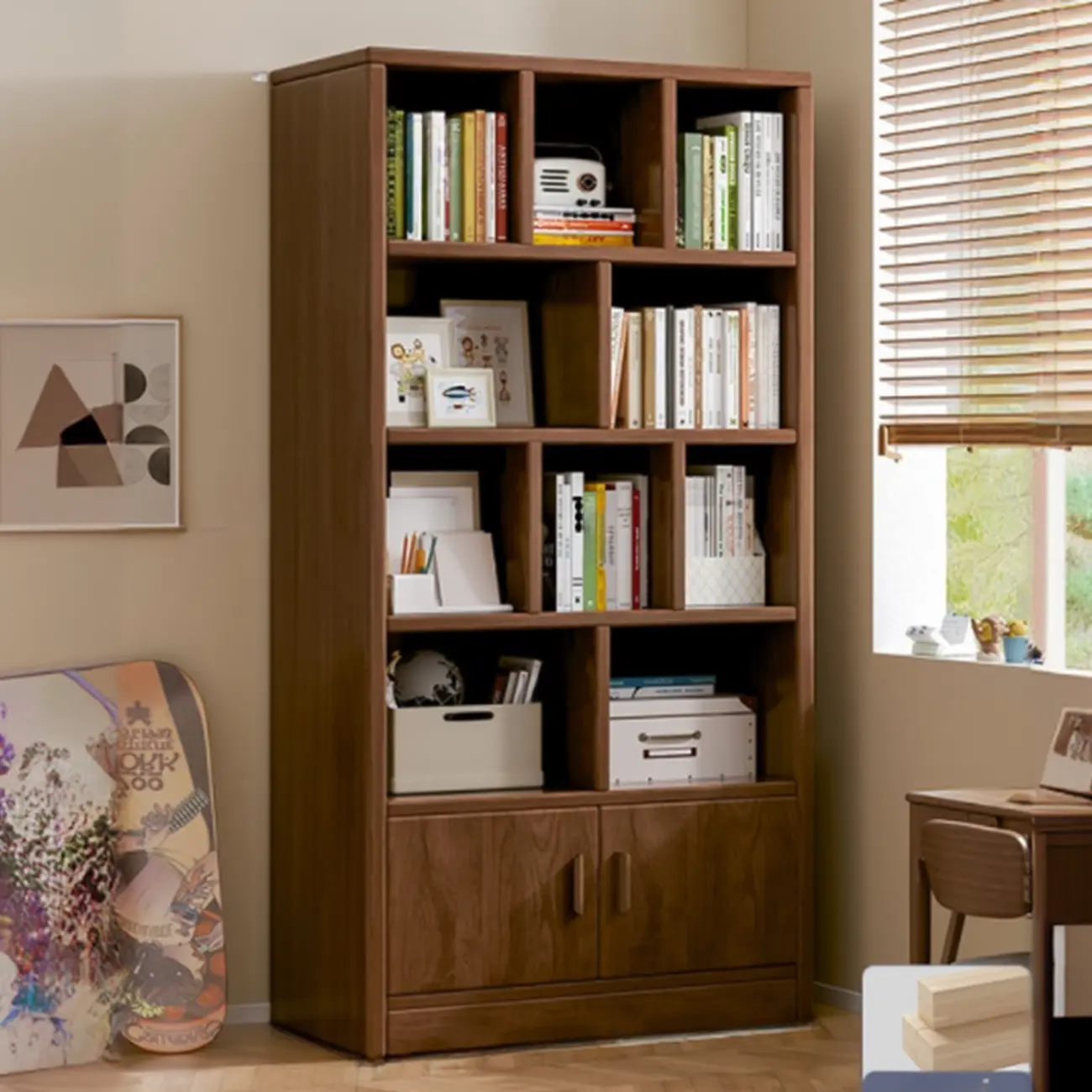 Scandinavian Tall Wooden Multi-shelves Storage Bookcase Image - 5 | homeyfad