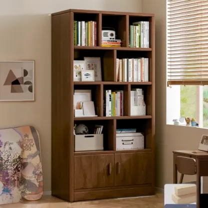 Scandinavian Tall Wooden Multi-shelves Storage Bookcase Image - 5