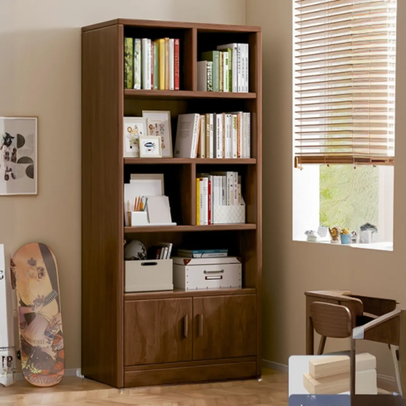 Scandinavian Tall Wooden Multi-shelves Storage Bookcase Image - 12 | homeyfad