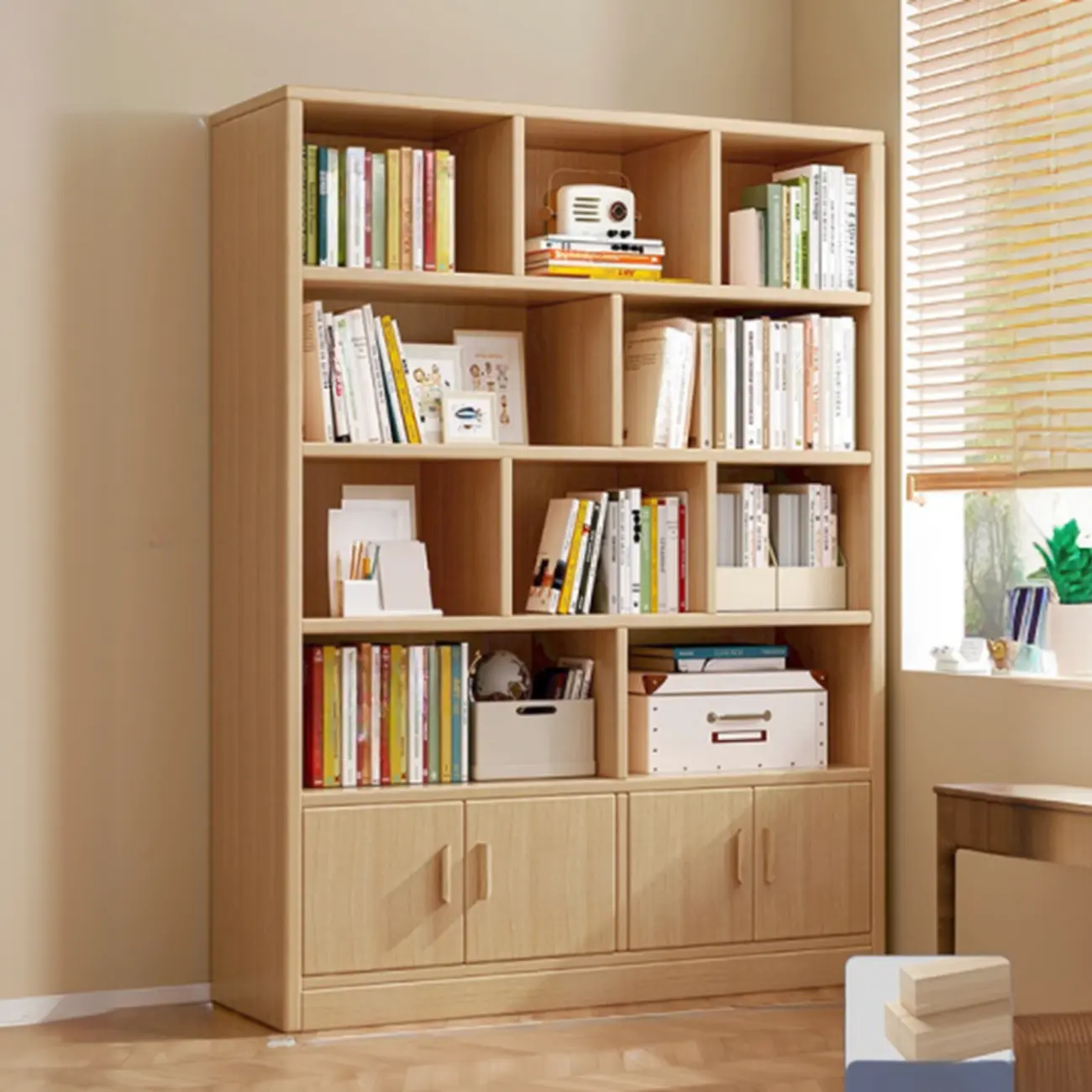 Scandinavian Tall Wooden Multi-shelves Storage Bookcase Image - 13 | homeyfad