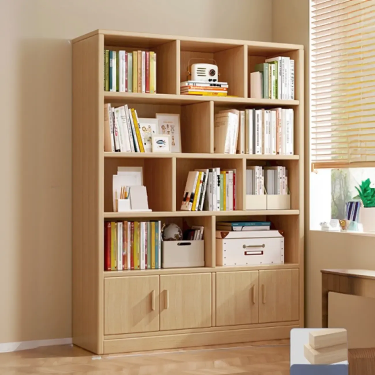 Scandinavian Tall Wooden Multi-shelves Storage Bookcase Image - 13