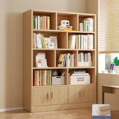 Scandinavian Tall Wooden Multi-shelves Storage Bookcase Image - 13