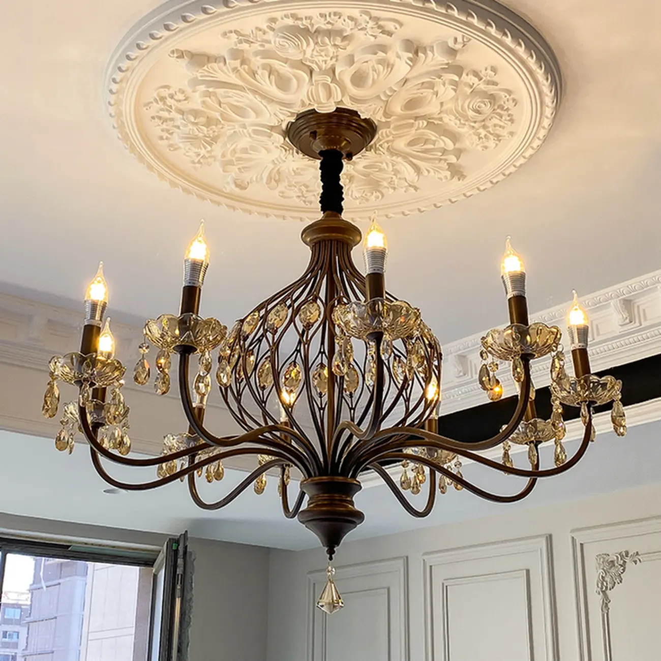 Retro Brown Candelabra Amber Crystal Chandelier Image - 1 | homeyfad