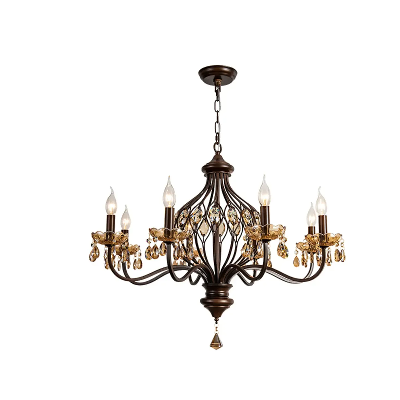 Retro Brown Candelabra Amber Crystal Chandelier Image - 14