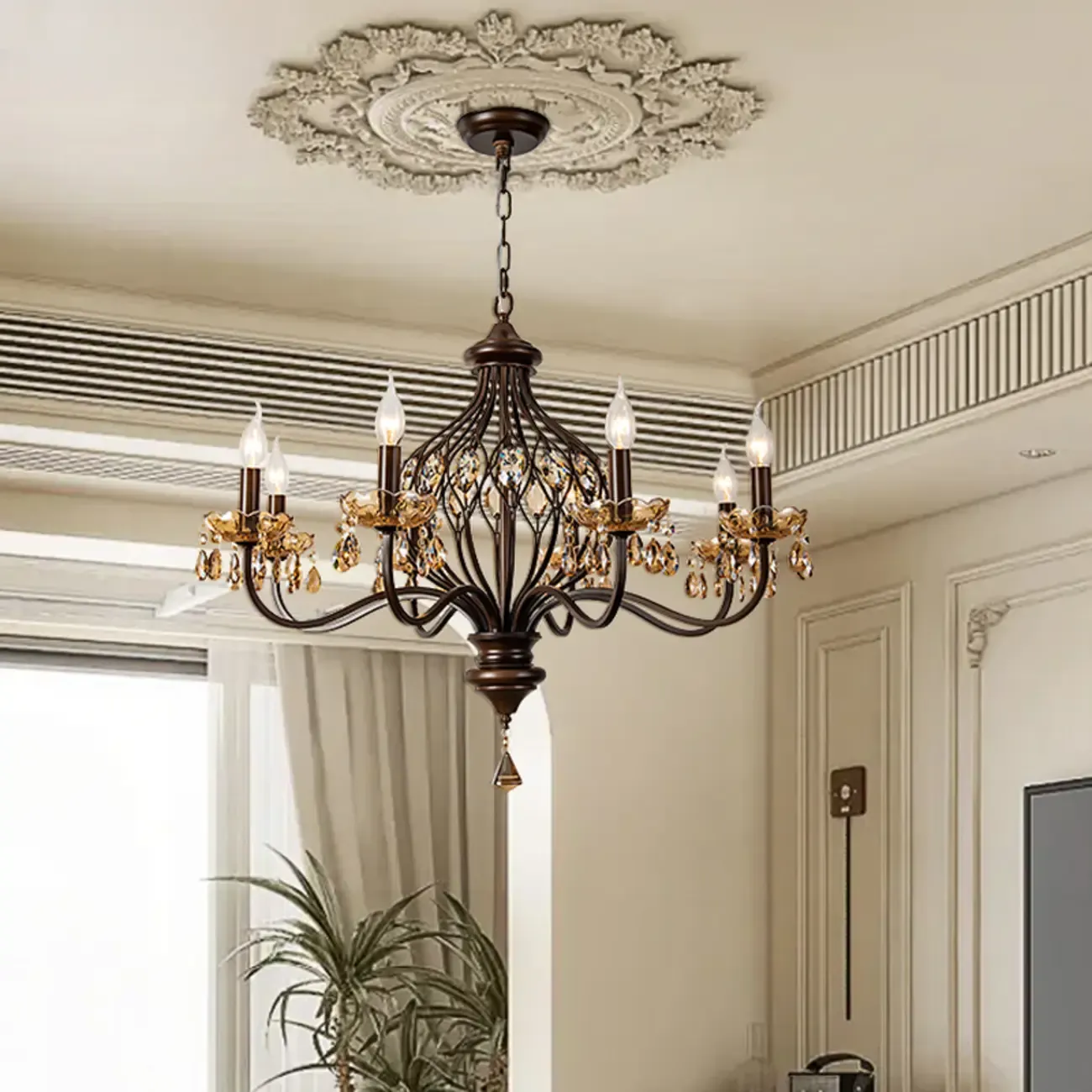 Retro Brown Candelabra Amber Crystal Chandelier Image - 4