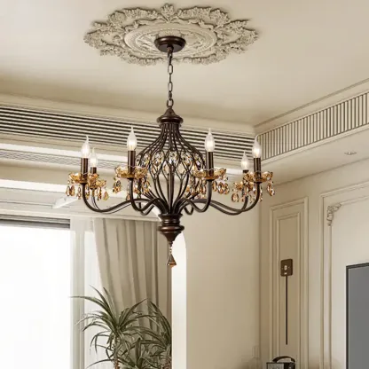 Retro Brown Candelabra Amber Crystal Chandelier Image - 4