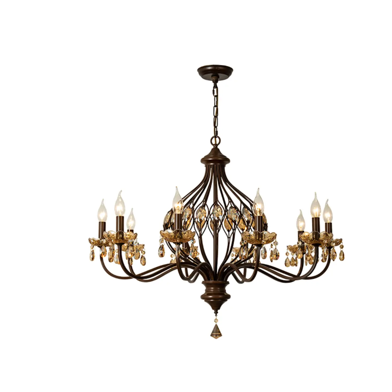 Retro Brown Candelabra Amber Crystal Chandelier Image - 15 | homeyfad