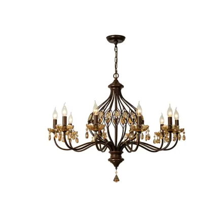 Retro Brown Candelabra Amber Crystal Chandelier Image - 15