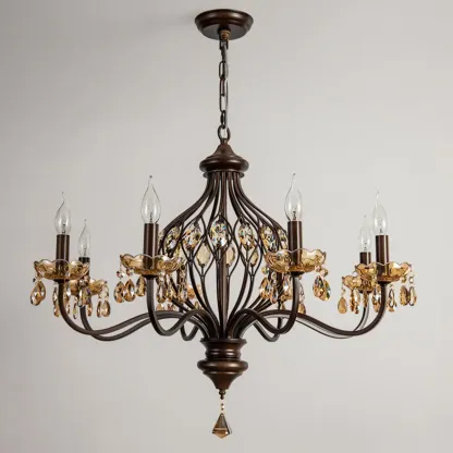 Retro Brown Candelabra Amber Crystal Chandelier Image - 11