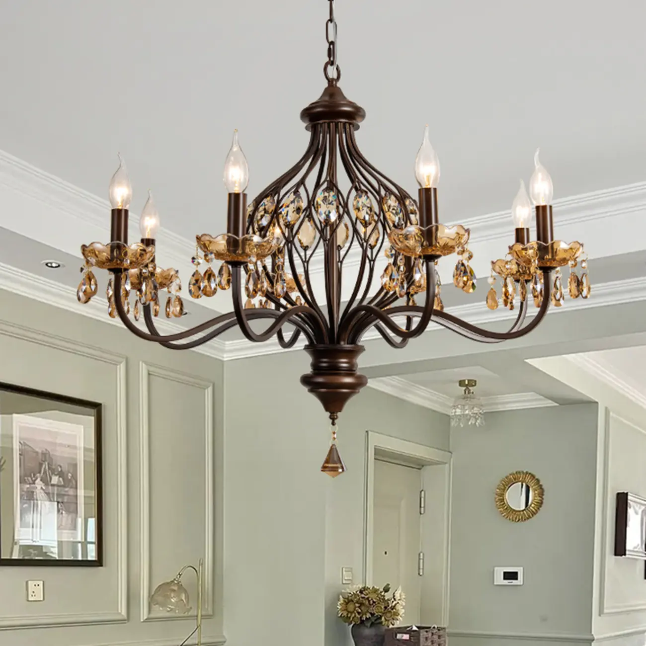 Retro Brown Candelabra Amber Crystal Chandelier Image - 5 | homeyfad