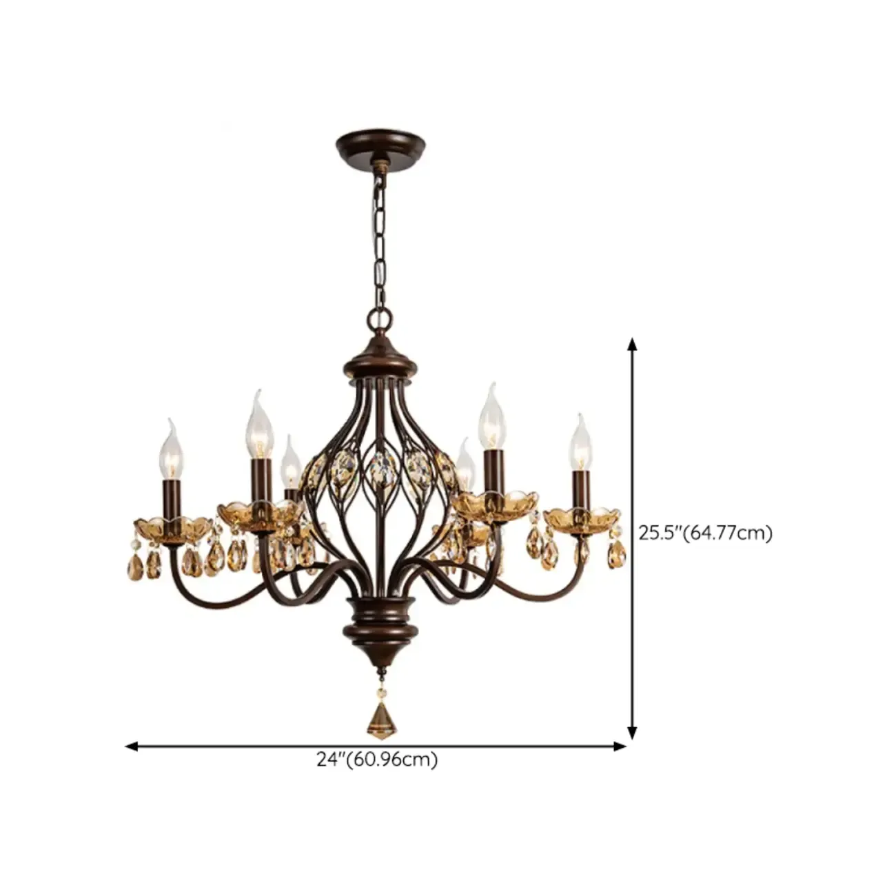 Retro Brown Candelabra Amber Crystal Chandelier Image - 18