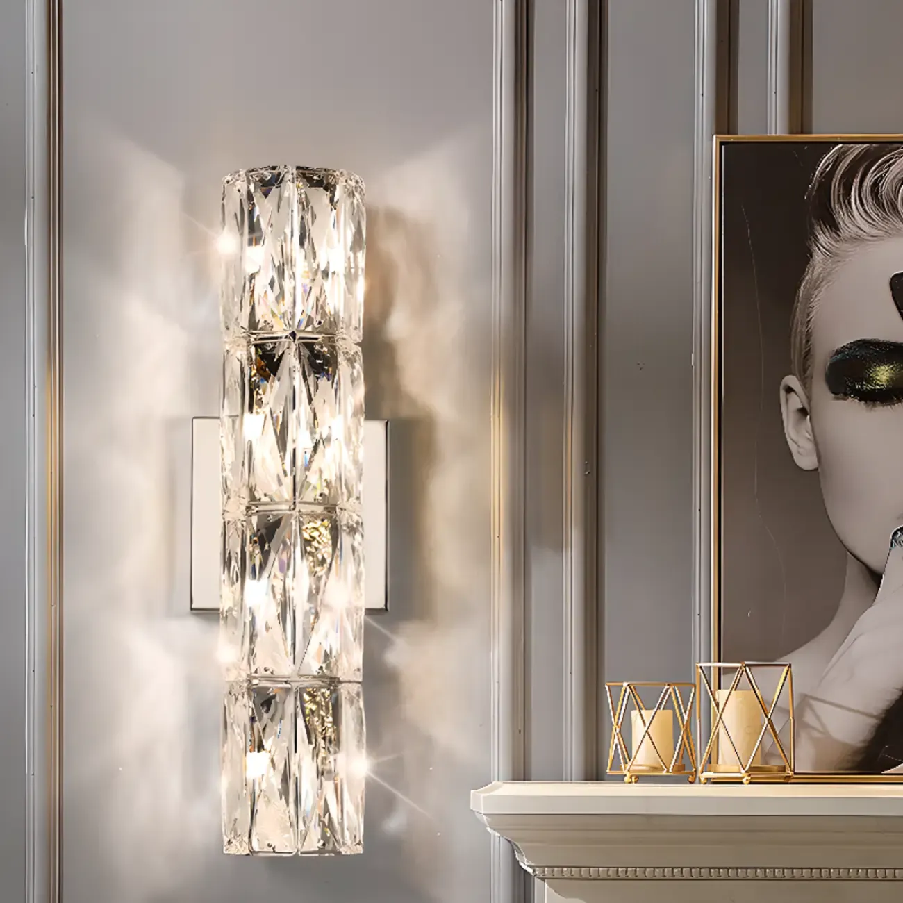 Sheen Clear Crystal Pillar Ambient Wall Sconce Image - 1