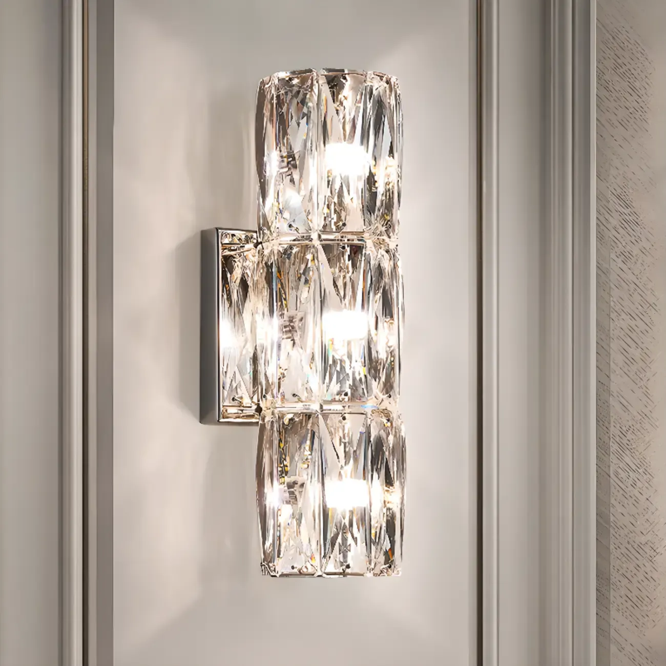 Sheen Clear Crystal Pillar Ambient Wall Sconce Image - 3