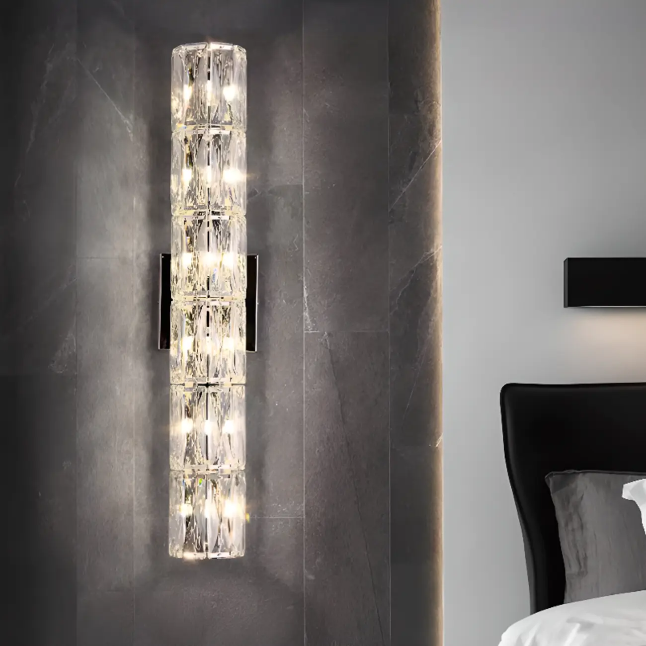 Sheen Clear Crystal Pillar Ambient Wall Sconce Image - 5 | homeyfad