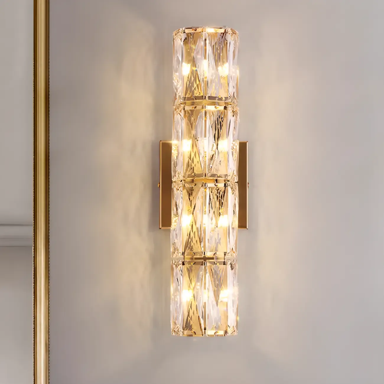Sheen Clear Crystal Pillar Ambient Wall Sconce Image - 8