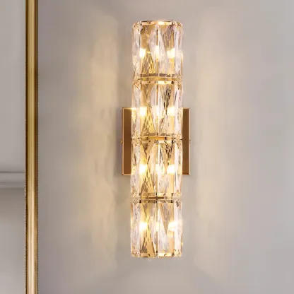 Sheen Clear Crystal Pillar Ambient Wall Sconce Image - 8