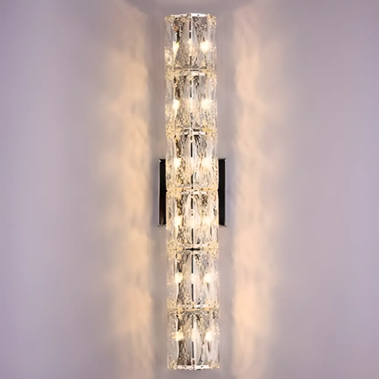 Sheen Clear Crystal Pillar Ambient Wall Sconce Image - 14 | homeyfad