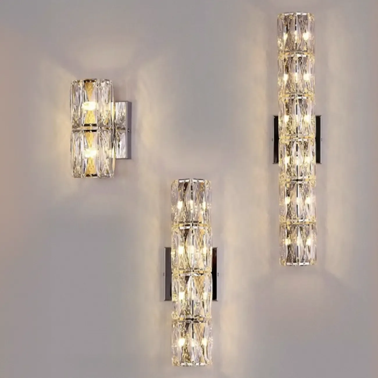 Sheen Clear Crystal Pillar Ambient Wall Sconce Image - 15
