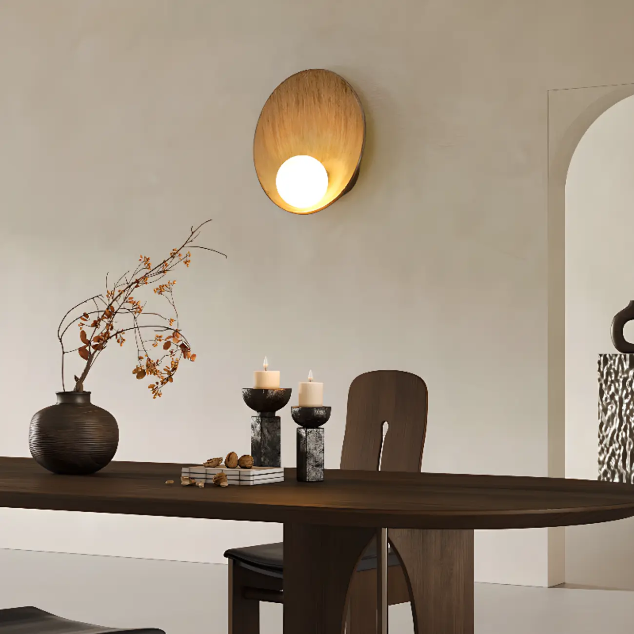 Modern Wood White Concave Wall Sconce Image - 1 | homeyfad