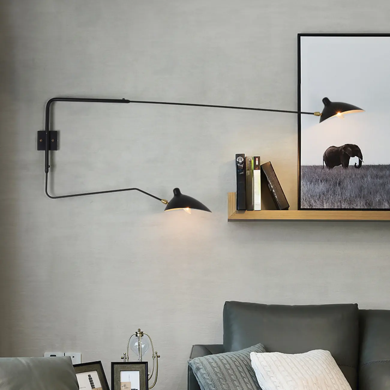 Modern Metal Industrial 2-Light Swing Arm Wall Light Image - 1 | homeyfad