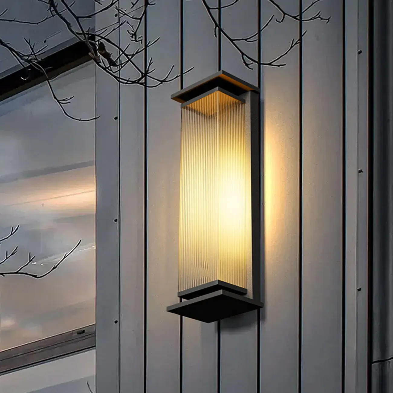 Modern Black Metal Ribbed Plastic Outdoor Wall Sconce Image - 2