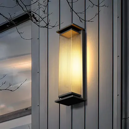 Modern Black Metal Ribbed Plastic Outdoor Wall Sconce Image - 2