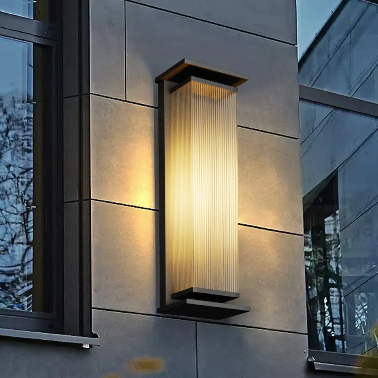 Modern Black Metal Ribbed Plastic Outdoor Wall Sconce Image - 3 | homeyfad