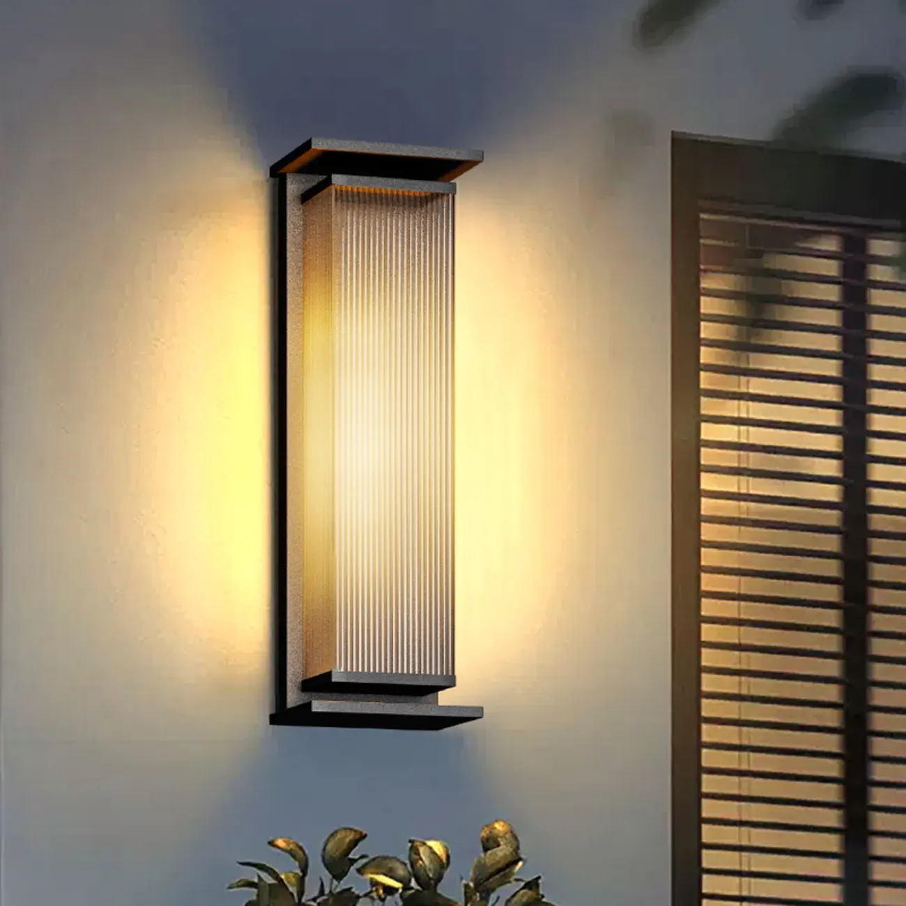 Modern Black Metal Ribbed Plastic Outdoor Wall Sconce Image - 4 | homeyfad