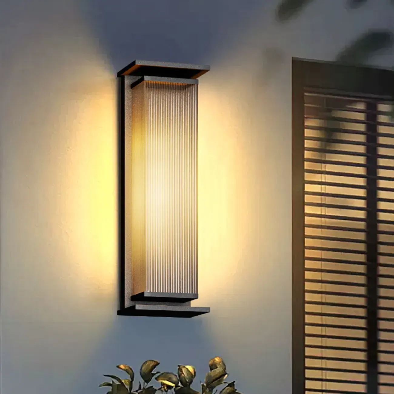 Modern Black Metal Ribbed Plastic Outdoor Wall Sconce Image - 4