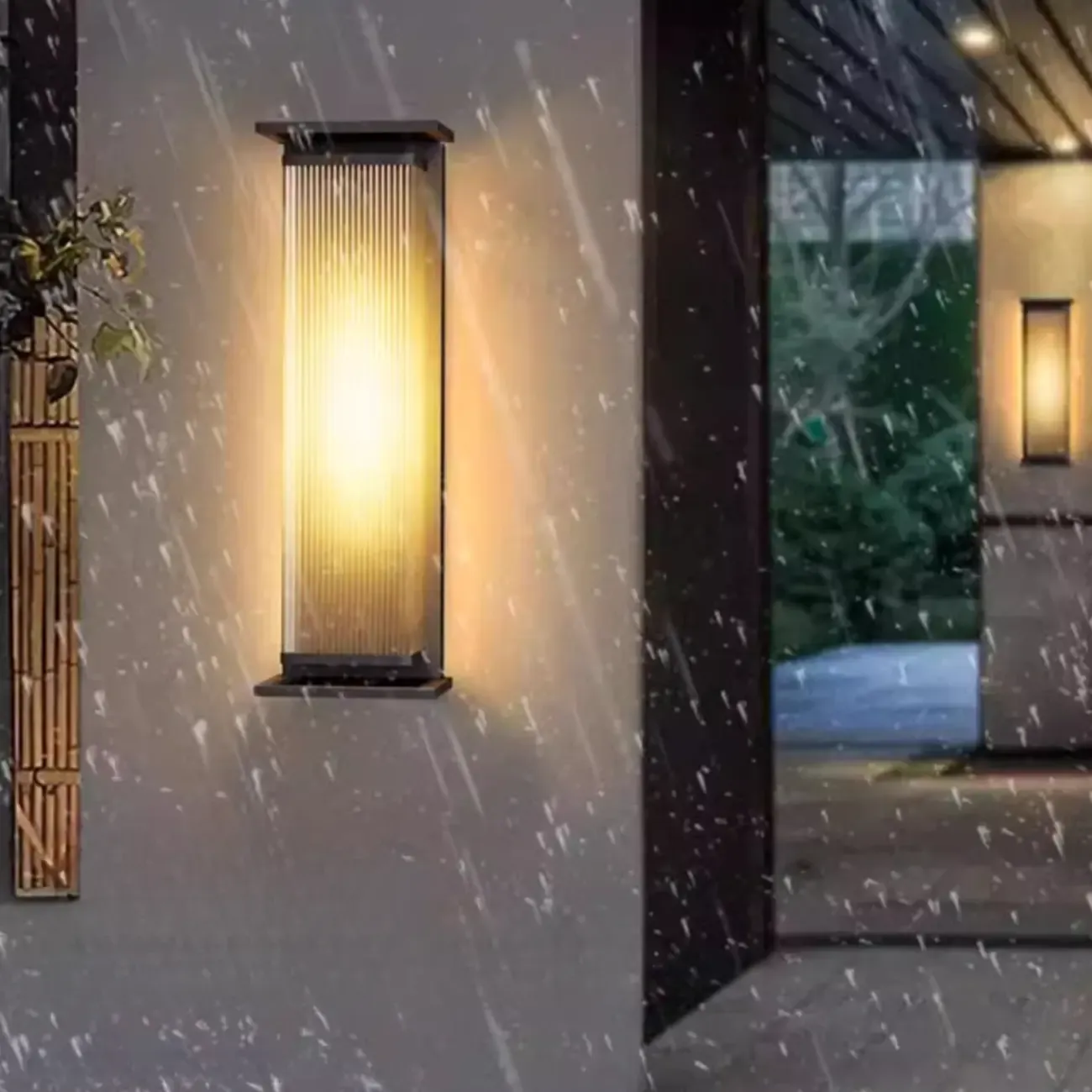 Modern Black Metal Ribbed Plastic Outdoor Wall Sconce Image - 7