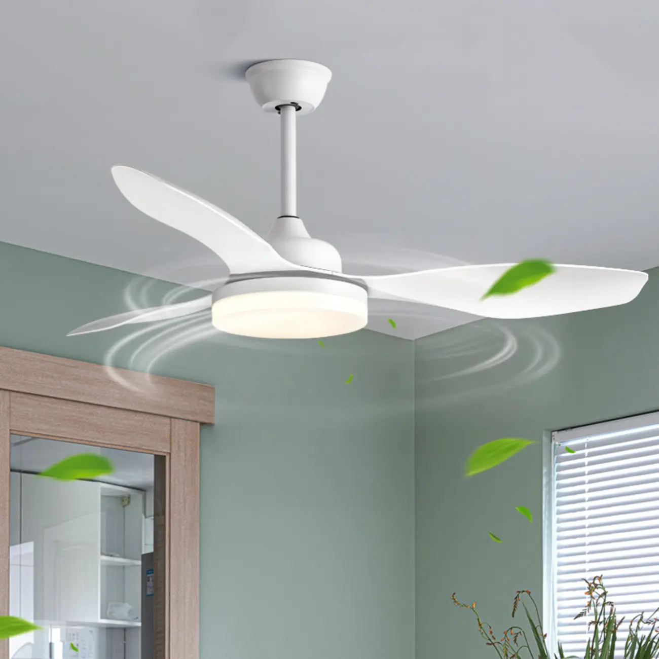 Modern Flush Mount Ceiling Fan with Light, White Image - 2 | homeyfad