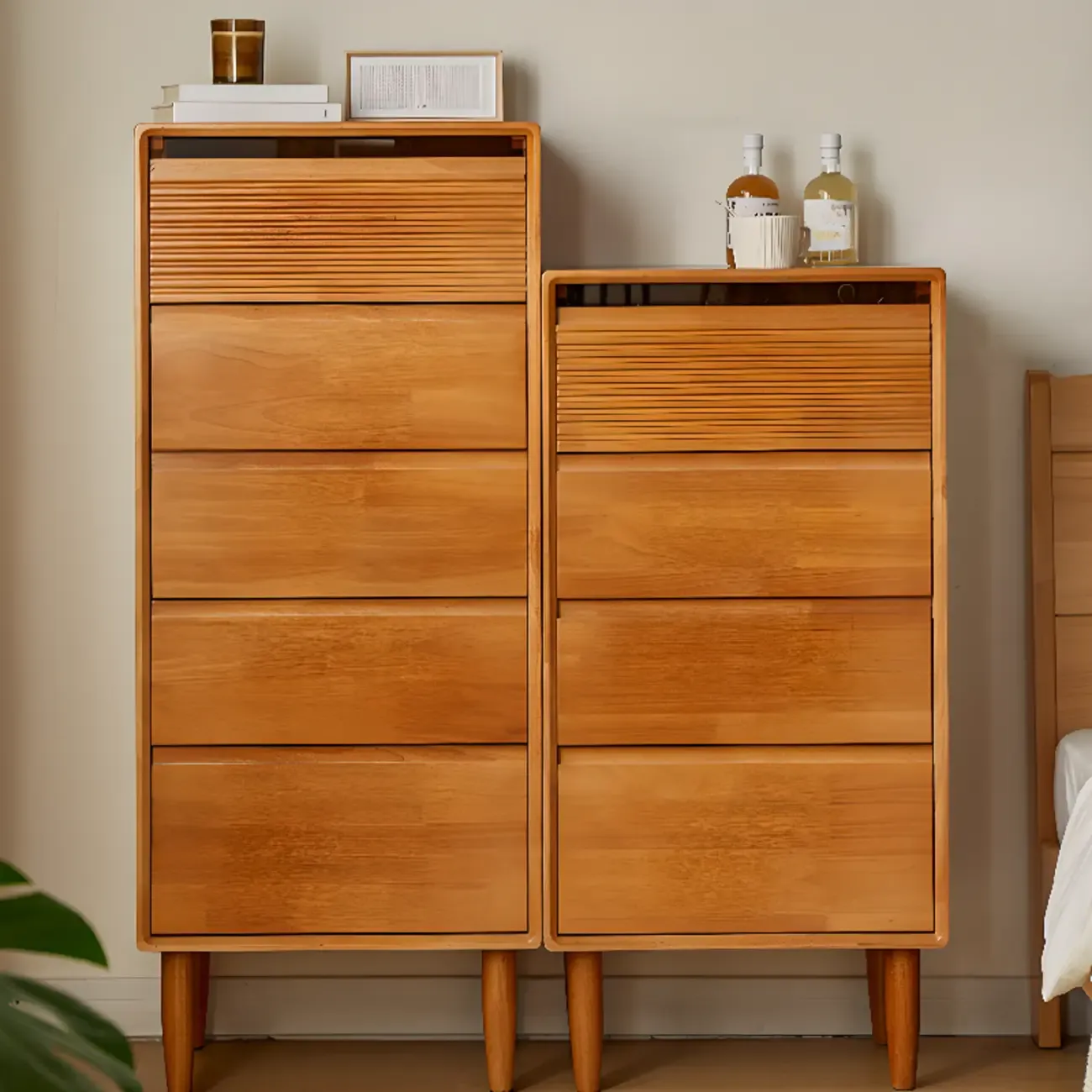 Narrow Wooden Cherry Wood Vertical Bachelor Chest Image - 3