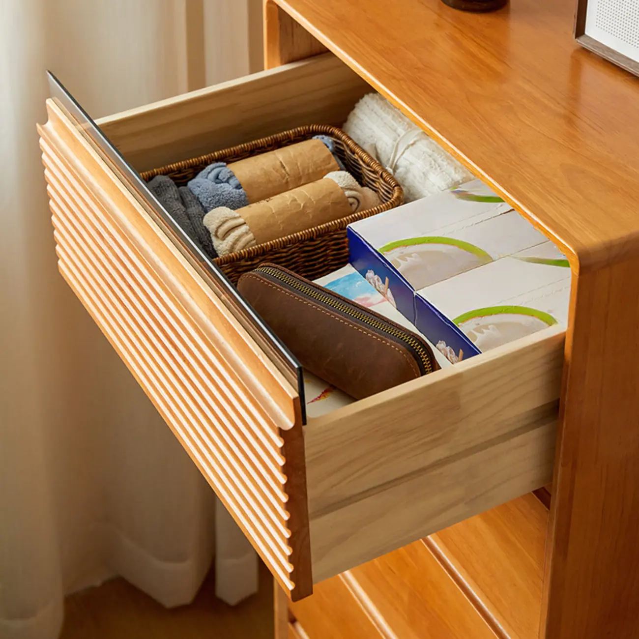 Narrow Wooden Cherry Wood Vertical Bachelor Chest Image - 6 | homeyfad